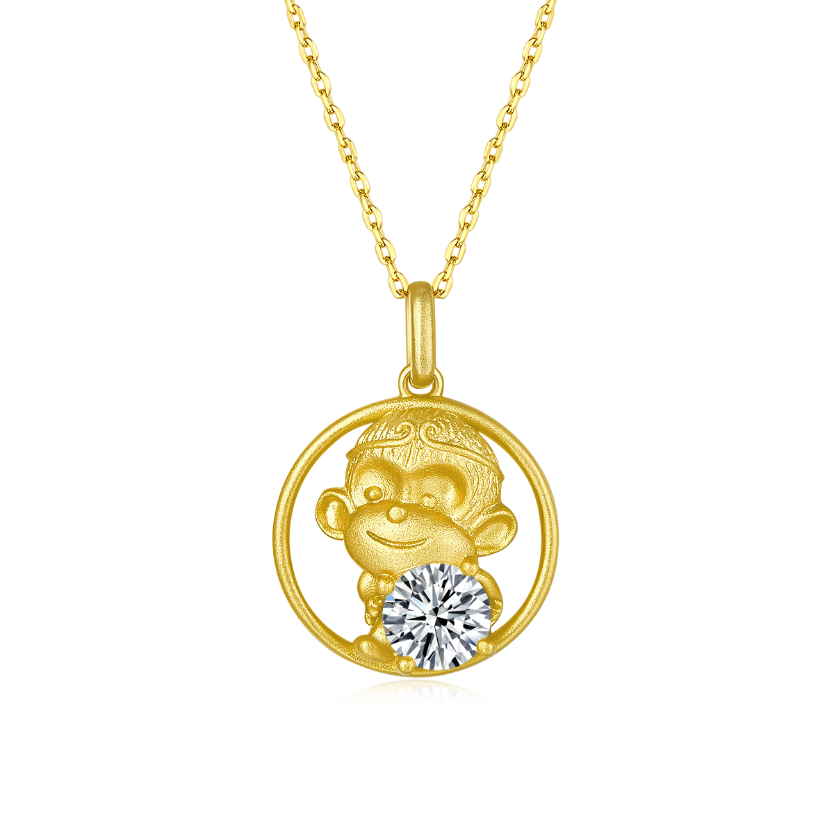 Monkey Moissanite necklace from the Chinese zodiac series, 1.0 carat